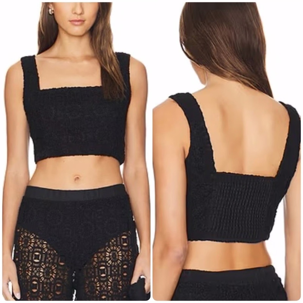 Agua Bendita | Revolve Sz L Black Kosia Crop‎ Top Crochet Knit Sleeveless Beach